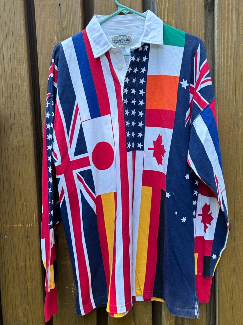 Vintage Long-Sleeve Patchwork Flag Rugby Shirt - Multicolor